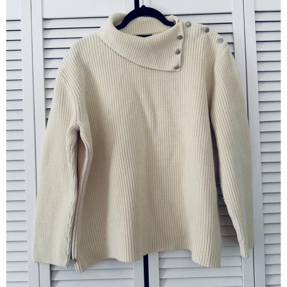 LAUREN RALPH LAUREN Cream Ivory Ribbed Turtleneck Sweater Womens‎ Size XL